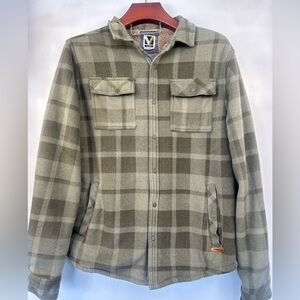 VOYAGER Men's Heavyweight Polar Fleece Shirt Jacket Sherpa Lined Plaid Green‎ L